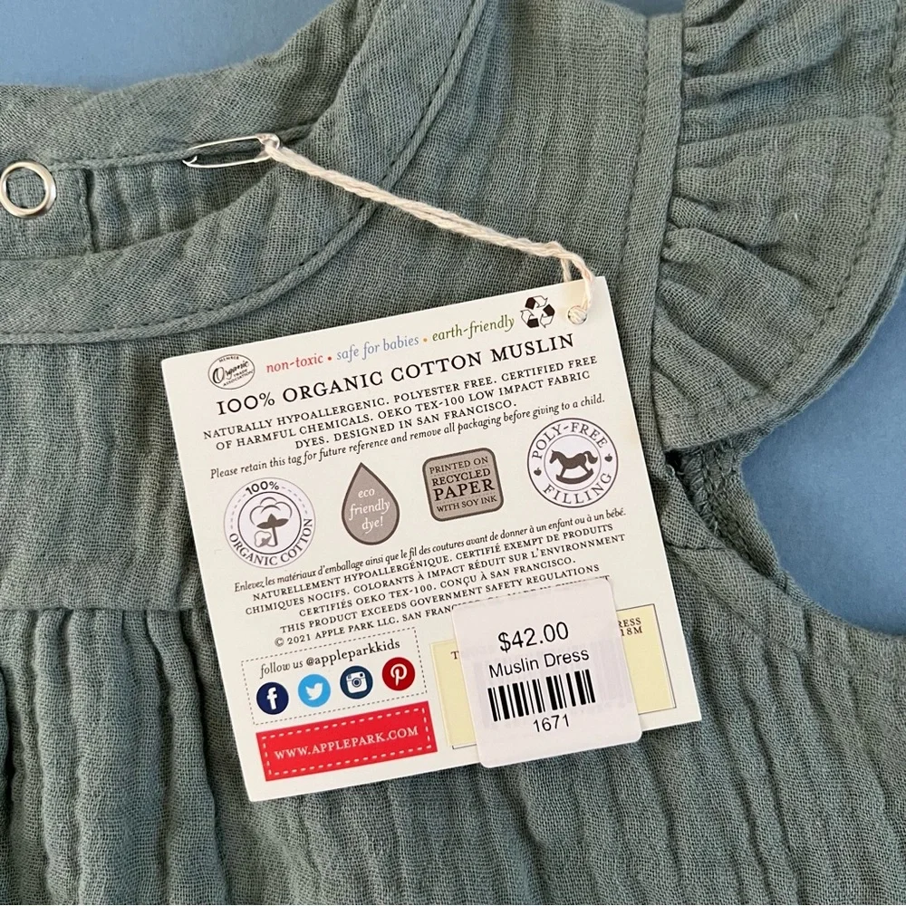 NWT Apple Park Muslin Flutter Sleeve Teal‎ Green Dress